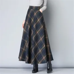 Gonne Mamma Vita alta Plaid di lana Autunno Inverno Donna 3XL Lana Maxi Moda femminile Casual Lungo Streetwear 230110