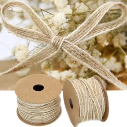 Gift Wrap 10M/Roll Jute Burlap Rolls Hessian Ribbon With Lace Vintage Wedding Party Ornament Decoration DIY Scrapbooking Crafts Gift Decor