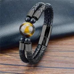 Bangle Fashion Style Men Leather Bracelet Natural Red Tiger Eye Stone Stainless Steel Magnet Clasp Mens Jewelry 2023 Christmas Gift