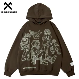 Men's Hoodies Sweatshirts 11 BYBB'S DARK Hoodies Cartoon Line Character Print Hoodie Loose Casual Mens Streetwear High Street Hoodie 230111