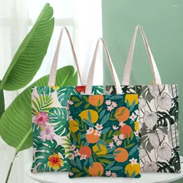 Storage Bags Ladies Shopping Bag All- Fruits Green Leaves Handbag Foldable Reusable Cloth Shopper Flowers Student Canvas Tote