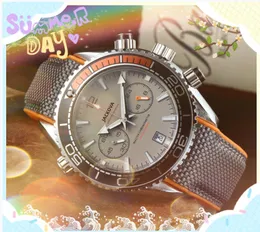 Mens Full Functional Stopwatch Watch 43mm Quartz Movement Auto Date Business Schweiz Luminous Classic Business Highend Nylon Fabric Belt Wristwatch Gifts