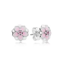 925 Серьмы стерлингового серебряного розового магнолии для Pandora Designer Jewelry для женщин девушки девочка Подарок цветочные серьги с оригинальной розничной коробкой