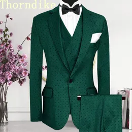 Męskie garnitury Blazers na zamówienie ciemnozielonej kropki dla 3 sztuk jacketpantsvest Casual Marriage Groom Blazer Tuxedo Wedding 230111