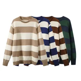 Women's Sweaters PUWD Cute Girls O Neck Striped Pullover Cotton Spring Autumn Fashion Ladies Y2K Loose Knitwear Vintage Women Chic 230111