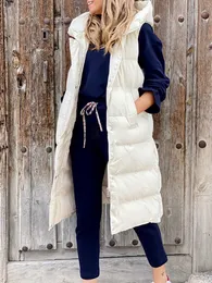 Women's Down Parkas Hooded Parka Women Casual Sleeveless Vest Padded Waistcoat Zip Up Long Coat Outerwear Fashion Quilted Puffer Jackets 230111