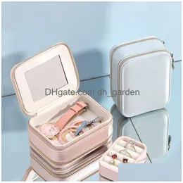 Ювелирные коробки Travel Case Small Box Pu Кожаный портативный органайзер для хранения двойной молнии для колец серьги браслеты dhgarden dhwsu