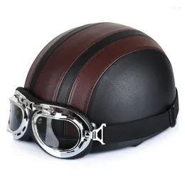 Мотоциклетные шлемы кожа ретро -шлем с очками аварийная крышка мода наполовину мотоцикл Casco de Moto аксессуары
