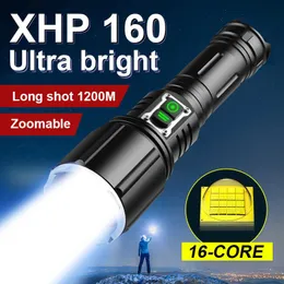 Фонарики факелы 100000 Lumen Flashlight XHP160 Мощный светодиодный фонарик 4500 мАч USB Перезаряжаемая факел IP6 Tactical Flashlign