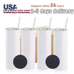 USA Stock 25pc/Carton Straight 20oz Sublimation Tumbler Blank Rostfritt stål Muggar DIY avsmalnande vakuumisolerade bilkaffe 2 dagar Leverans SS0111