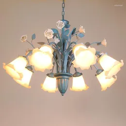 Chandeliers Blue Korean Pastoral Chandelier Lighting Dining Room Bedroom Ceiling Children's Characteristic Lamp