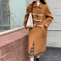 نساء أسفل أوروبا 2023 أزياء عالية الكشمير خندق صوف حقيقي overcoat abrigos mujer manteau femme