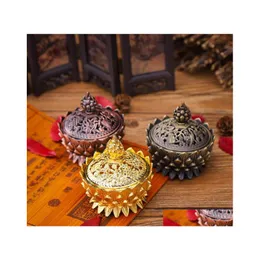 Fragrance Lamps Alloy Hollow Er Aromatherapy Furnace Lotus Shaped Incense Burners Double Dragon Ear Treasures Fill The Home Censers Dhdzc