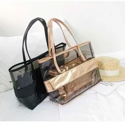 Cheap Fashion Shoulder Bags Set Black Large Pvc Waterproof Transparent Tote Bag 2 Piece Women Purses and Handbags