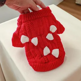 犬のアパレルペット編み暖かい服クリスマスセーターパピーニットウェアボウノット年​​猫冬のプルオーバーヨーキーチワワの服