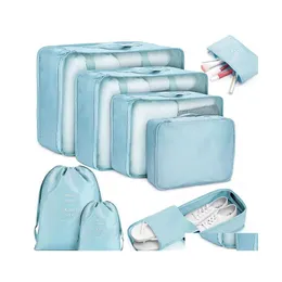 Storage Bags 8Pcs Travel Home Clothes Quilt Blanket Bag Set Shoes Partition Tidy Organizer Wardrobe Suitcase Pouch Packing Cube Drop Dhzln