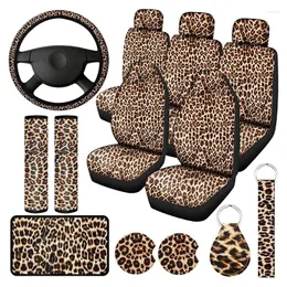 Coprisedili per auto 15 pezzi Kit di copertura con stampa leopardata Imbottiture per cintura del volante Sottobicchieri Bracciolo e portachiavi