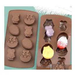 Baking Moulds 8 Grid Easter Sile Mod Fondant Molds 3D Diy Bunny Egg Shapes Chocolate Jelly And Candy Cake Mold Drop Delivery Home Ga Dhpck