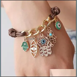 Charm Armband Fashion Fatimas Hand Hamsa Armband Evil Eye Leather Pendant Knit Link For Women Arm Fatima 133 W2 Drop Delivery Jewe Dh6b7