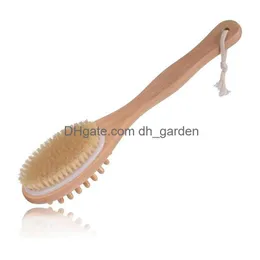 Spazzole da bagno Spugne Scrubber Setola di cinghiale naturale Spazzole Mas in legno Spazzola per la schiena con manico lungo Pelle esfoliante T2I5341 Dhgarden Dhhqt