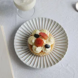 Plates Ins Dessert Plate Koreanradial Line Salad Ceramic Tableware Home Breakfast Cute Christmas Bowl Cake Platos Vajilla