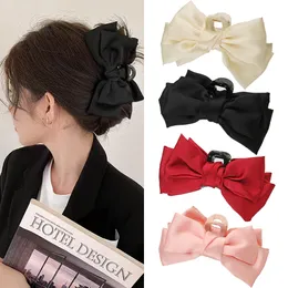 Elegant Bow Ribbon Hair Claw Clip Fashion Simple Solid Satin Spring Clips Hair Pin Retro pannband Girls Accessories 1313