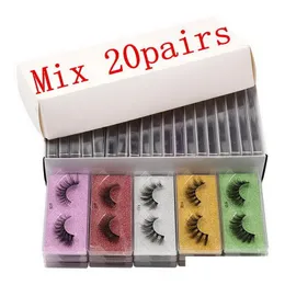 False Eyelashes 3D Mink Lashes Colorf 속눈썹 포장 상자 BK 10 스타일 Mticolor 기본 카드 수제 도매 메이크업 아이 Las Dhida