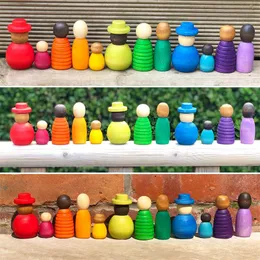 Lalki razem Rainbow Wooden Peg Otwarte Zakończone zabawki Nordic Dekoracyjne Montessori Edukacyjne dla dzieci 230111