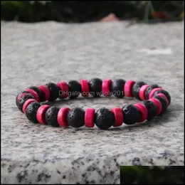 Con cuentas de 8 mm de piedra de lava natural hebras de madera pulseras del encanto brazalete elástico decoración del partido joyería hecha a mano para mujeres hombres entrega de la gota Dha8D