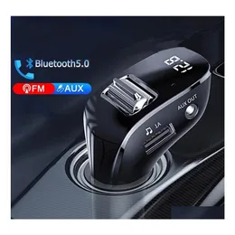 Bluetooth Car Kit FM Transmitter Wireless 5.0 Radio Modator USB Charger Hands Aux o MP3プレーヤードロップ配達モバイルELEC DHWMO