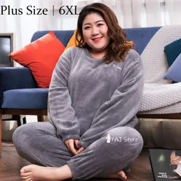 Kvinnors sömnkläder 6xl Stor 5xl Flannal Warm Pyjamas Set Ladies 'Pajamas Woman Nightgown Winter Home Clothes Loungwear Homewear Pyjama