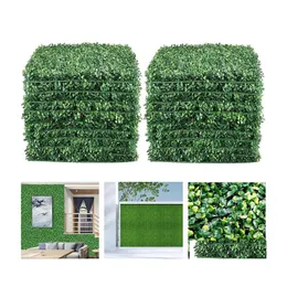 Decorative Flowers Wreaths 12Pcs 25X25Cm Artificial Plant Wall Panel Boxwood Grass Backdrop Panels Home Garden Backyard Fence Gree Dhhva