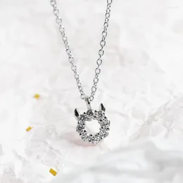 Pendants Sweet Little Fresh S925 Pure Silver Devil Flash Zircon Necklace Japan And South Korea Simple Versatile Clavicle