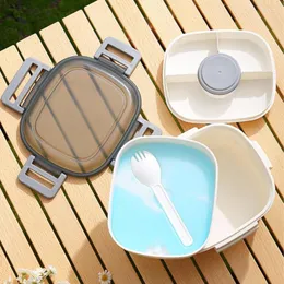 Dinnerware Sets Plastic 1 Set Durable Children Adults Storage Box With Fork Sealed Lunch Container Grid Design For Outdoor