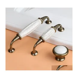 Ручки тянутся pls антикварная кресковая дизайн гардеробной дверной ручки мраморный керамический шкаф Der European Style Мебельный аппаратный аппаратный капля Ridiv DHCXP