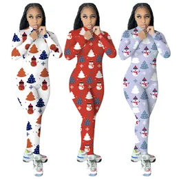 H￶sten vintmas jumpsuits kvinnor jul pyjamas 2xl l￥ng￤rmad sn￶gubbe tryck s￶mnkl￤der sexig bodycon rompers nattkl￤der hem slitage casual streetwear 8451