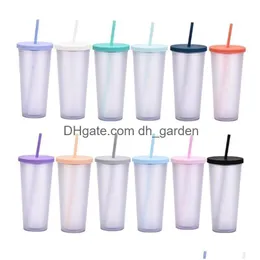 Tassen, 12 Farben, doppelschichtiger Kunststoff-St-Becher, gefrostet, praktischer Becher, tragbare Outdoor-Sportbecher, transparente Kunststoffbecher von Se Dhgarden Dhmri