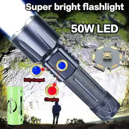 Ficklampor facklor 50w laddning av ficklampa zoom 1500 m hög effekt LED -ficklampa xhp360 kraftfull fackla lampa vattentät taktisk lykta 0109