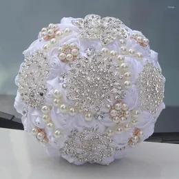 Decorative Flowers White Artificial Foam Ball Wedding Bridal Bouquets Durable Silk Throw Bouquet Custom