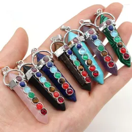 Pendant Necklaces Seven Chakras Healing Crystal Reiki Stone Pendulum Hexagon Prism Pillar For Necklace Jewelry Making ACC