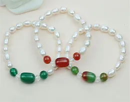 Strand pärlstav strängar haborge kvinnors mode 8-9mm vit barock sötvatten pärla jade pärla armband elasticitet armband för wemen smycken