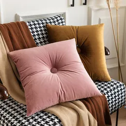 Botão do travesseiro de veludo macio rosa azul color sólido piso 45x45cm/35x555cm Handcraft decoração de sofá de decoração de decoração de cadeira