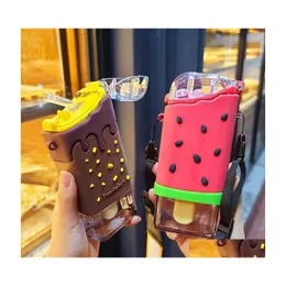 Water Bottles Summer Cute Donut Ice Cream Bottle With St Creative Square Watermelon Cup Portable Leakproof Tritan Bpa Drop Delivery Dhwuq