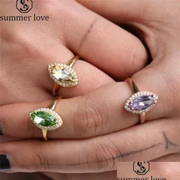 Band Rings New Trendy Olive Shape 3 Colors For Women Yellow Purple Green High Quality Engagement Zircon Wedding Jewelry Accessories Dh1X9