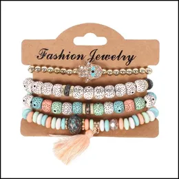 Bracelets de charme 4pcs/lote bohemian vintage Bodhi Cadeias de contas fixadas para mulheres mão de mortima borla de pulsel jóias de moda presente 166 dh6wi
