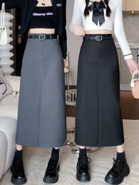 Юбки JMPRS Black High Pus Cust Women 2023 Весенний и летний дизайн ниша с поясом Fashion Fashion Slim Fit Midi 230110