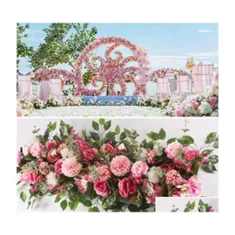 Dekoratif Çiçek Çelenkleri 50cm 100cm DIY Düğün Çiçek Duvar Düzenleme Sarf Malzemeleri İpek Peonies Rose Yapay Damla Teslimat Ev DHXU7