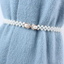 Paski eleganckie damskie kobiety elastyczne elastyczne pieczęć cienki łańcuch pasek perłowy do sukienki spódnica paski prezenty