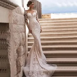 Mermaid Bridal Gowns Long Sleeves Modest Country Western Women Modest Custom Made Wedding Dresses Vestido de novia