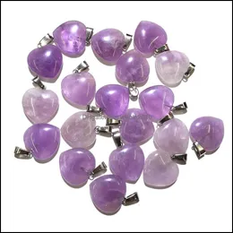 Hänge halsband naturlig sten persika hjärtform amethysts charm för smycken som gör diy halsband storlek 16mm droppleverans hängen dhk6z